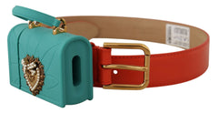 Women's Orange Leather Devotion Heart Micro Bag Headphones Belt