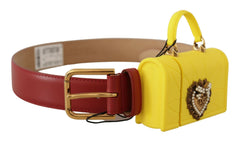 Women's Red Leather Yellow Devotion Heart Bag Buckle Belt
