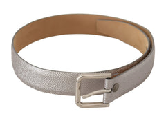 Women's Metallic Silver Leather Metal Waist Buckle Belt