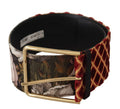 Women's Multicolor Wide Leather Floral Gold Metal Buckle Belt Canvas