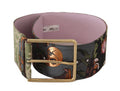 Women's Multicolor Leather Embroidered Gold Metal Buckle Belt Canvas