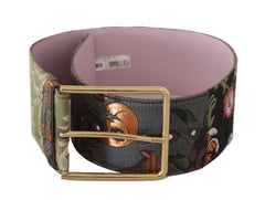 Women's Multicolor Leather Embroidered Gold Metal Buckle Belt Canvas