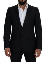 Men's Black Slim Fit Formal Martini Blazer Wool Silk Polyester Clothing