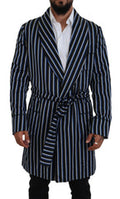 Men's Black Blue Martini Printed Lining Robe And Polyester Silk Clothing