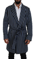 Men's Black Blue Martini Printed Lining Robe And Polyester Silk Clothing