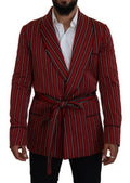 Men's Red Striped Martini Printed Lining Robe Polyester Clothing