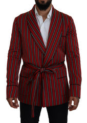 Men's Red Striped Martini Printed Lining Robe Polyester Clothing