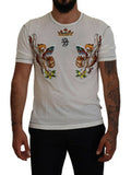 White Printed Short Sleeves Men T-Shirt Cotton Silk