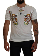 White Printed Short Sleeves Men T-Shirt Cotton Silk