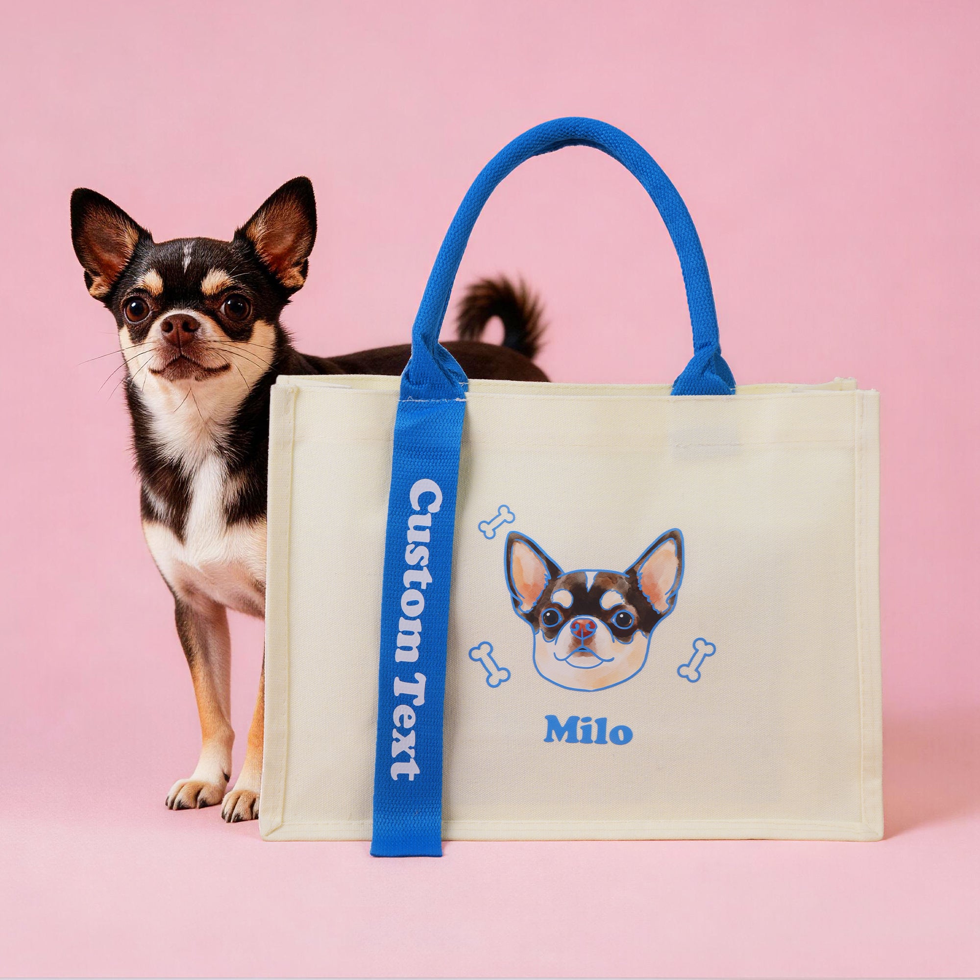 Bolsa de tela personalizada con retrato de mascota de dibujos animados con nombre y dibujo Regalo de cumpleaños reutilizable para el dueño de la mascota