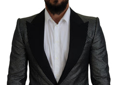 Men's Black Silver Jacquard Slim Fit Jacket Blazer Polyester Clothing