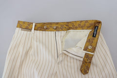 Men's Off White Gold Striped Tuxedo Slim Fit Suit Cotton