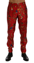 Men's Red Silk Bird Print Dress Pants