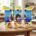 Botella de agua isotérmica de 12 oz con nombre y pajita Personalizada de animal marino en 3D para niños y niñas Regalo de cumpleaños de vuelta al cole para niños y niñas