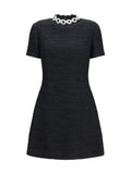 Valentino Embroidered Crew Neck Mini Dress — Black