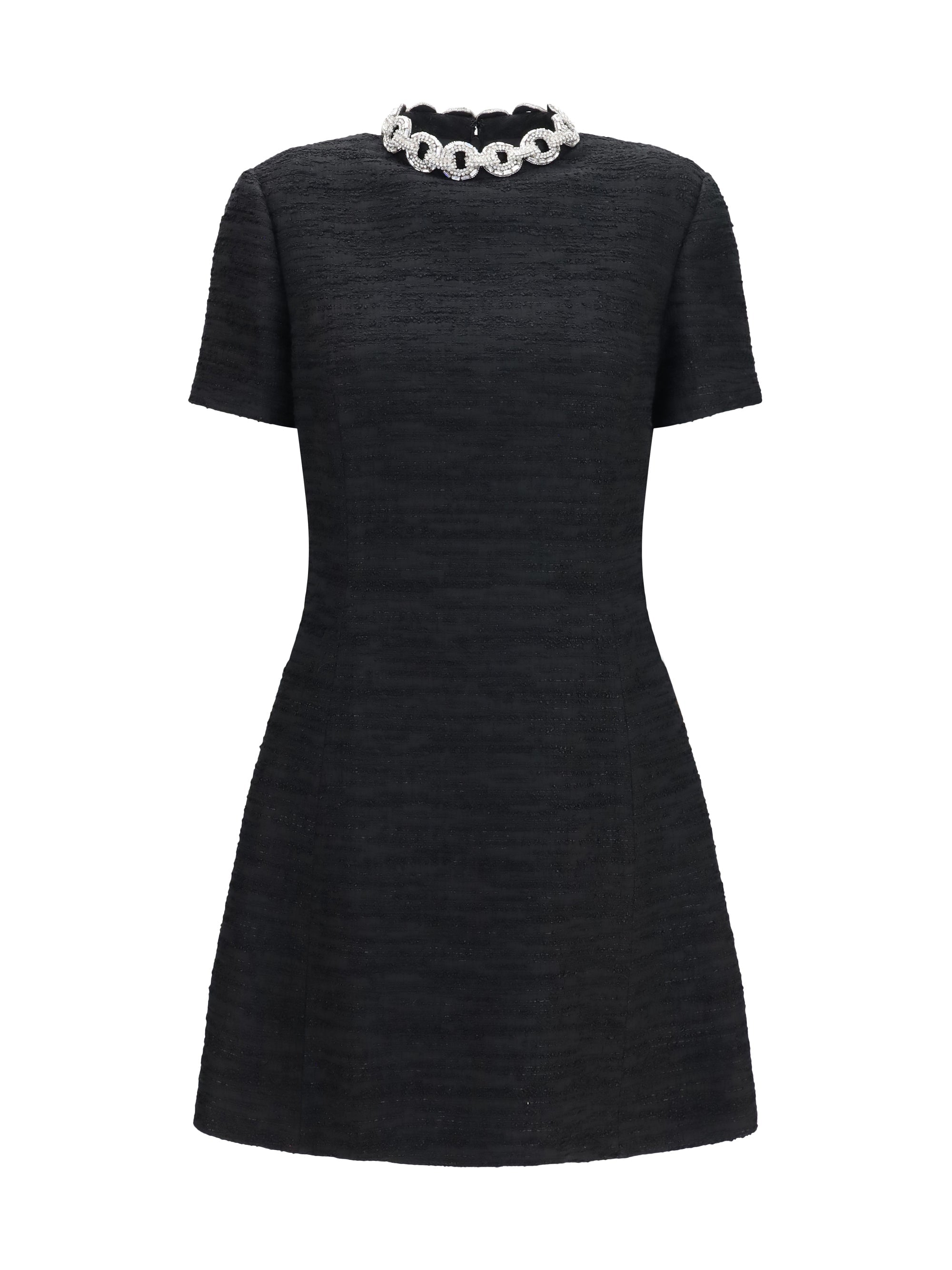 Valentino Embroidered Crew Neck Mini Dress — Black