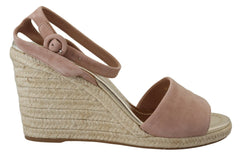 Women's Pink Suede Leather Ankle Strap Sandals
