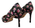 Women's Floral-Print Leather Pump Black