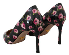 Women's Floral-Print Leather Pump Black