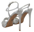 Women's Ankle Strap Leather Sandal Silver Heels
