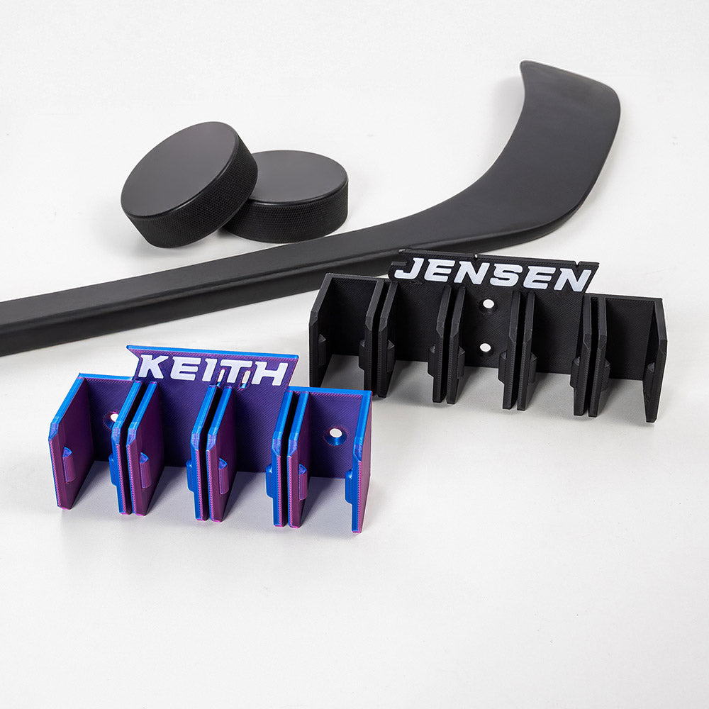 Soporte para palos de hockey impreso en 3D multicolor personalizado con texto y 2-5 palos para montaje en pared en casa Regalo de cumpleaños para los amantes del hockey