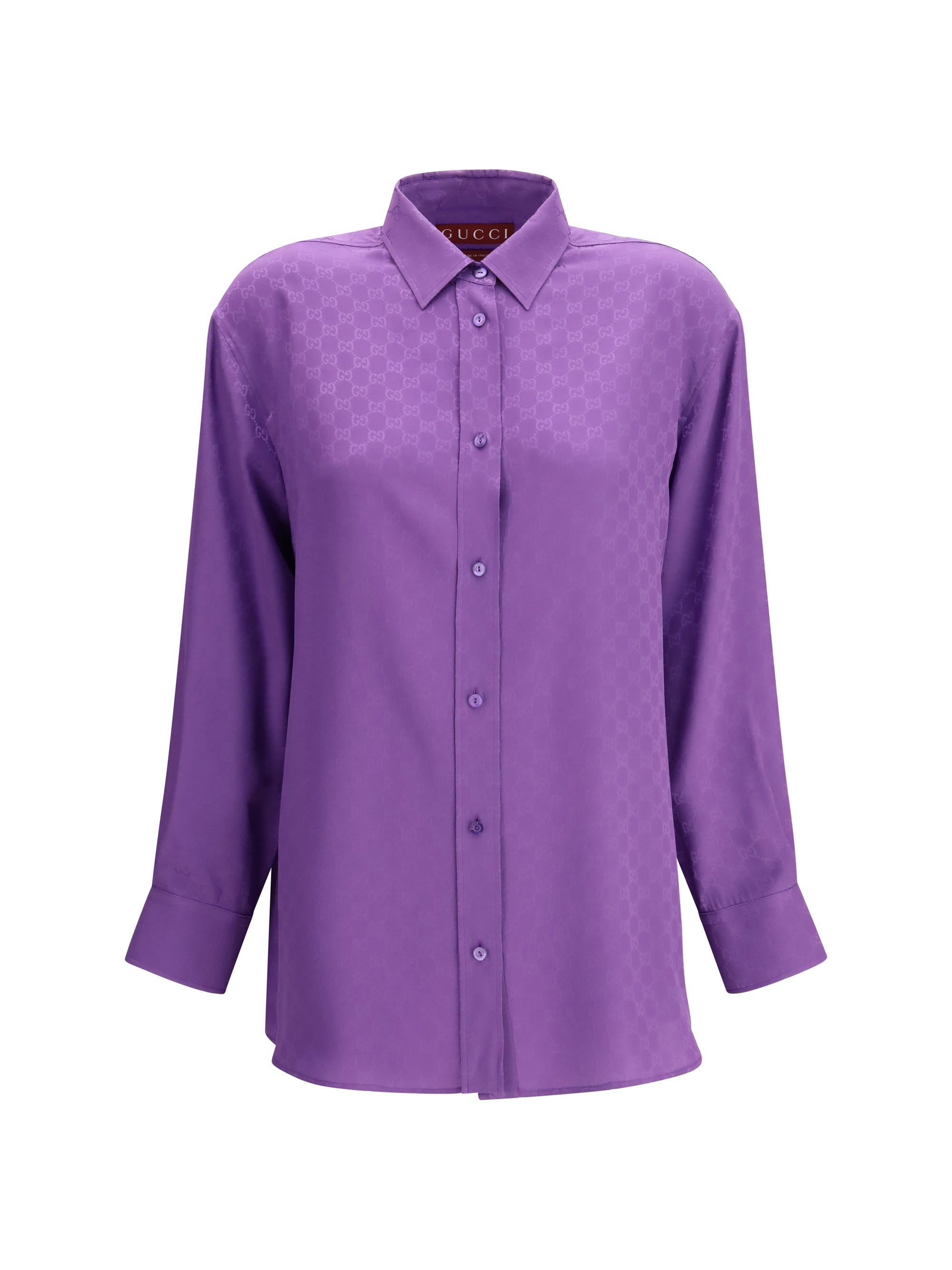 Gucci GG Supreme Print Silk Shirt — Purple