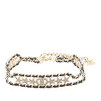 Gold Plated Leather Woven CC Rhinestone Star Choker Necklace
