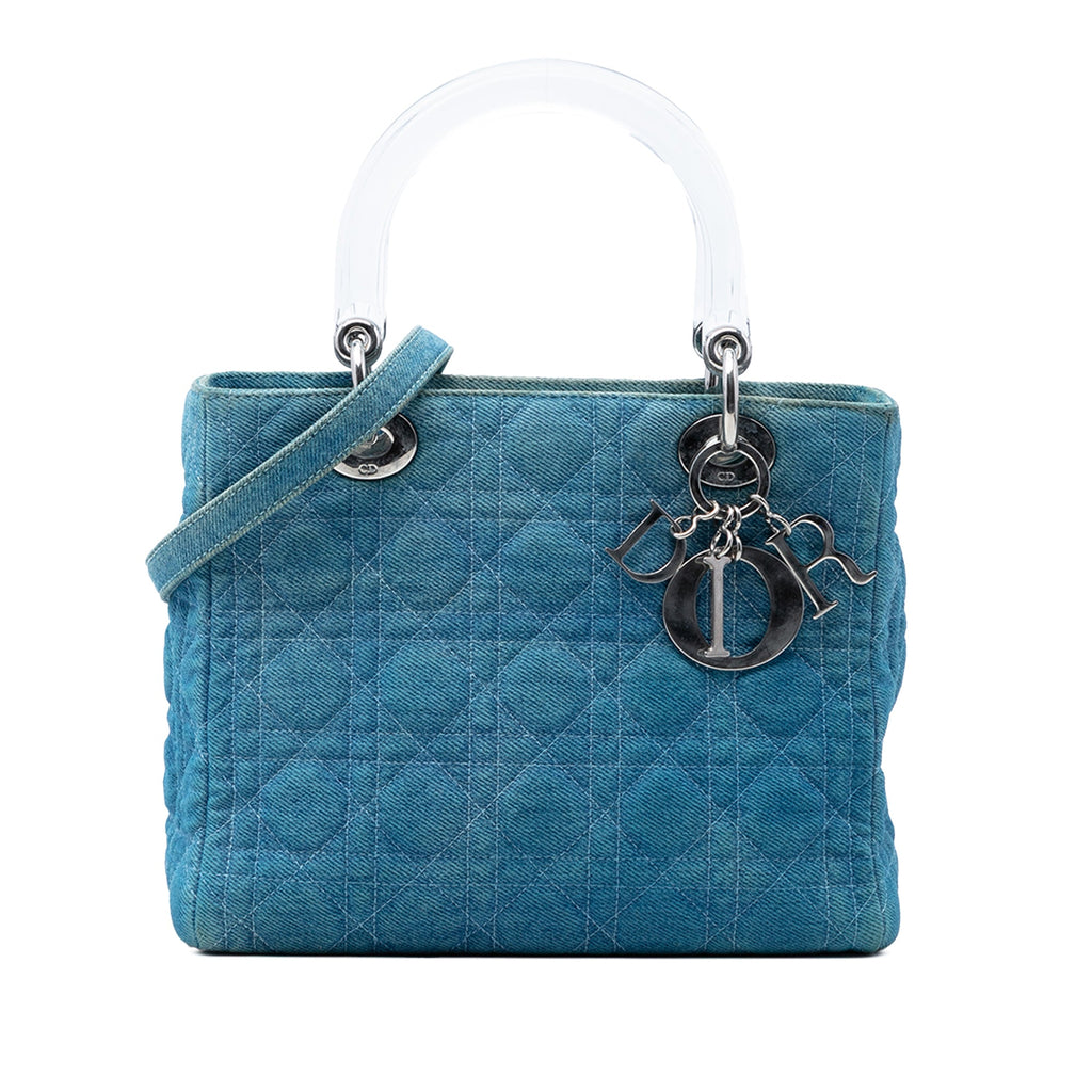 Medium Denim Cannage Acrylic Handles Lady Dior