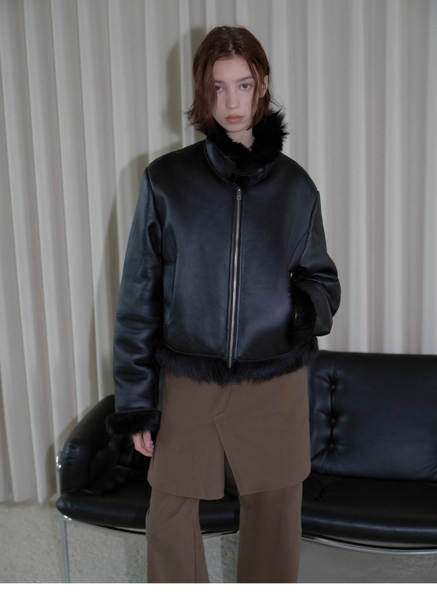 Luxury and Elegance motorcycle style Tuscan sheepskin short fur coat for women