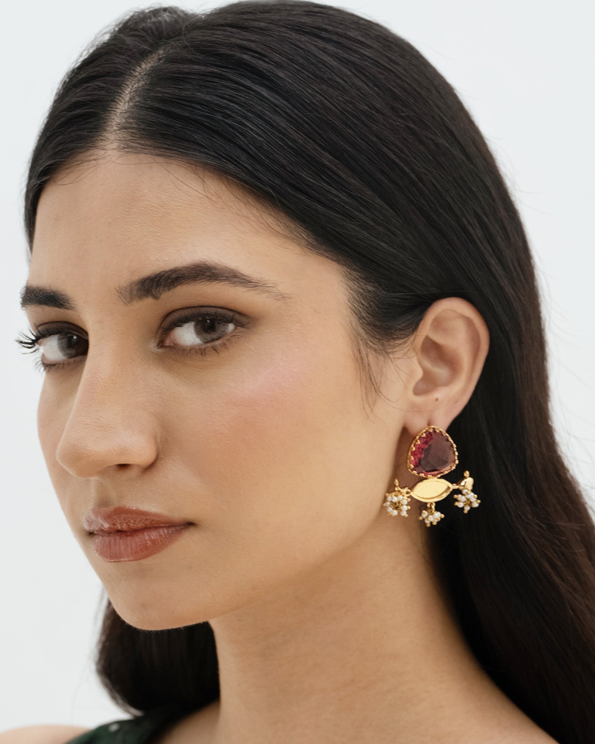 Surya Darpan Studs In Red By KYNAH, Luxury Indian Fashion & Bridal Wear