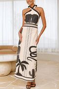 Palm Canyon Print Criss Cross Halter Maxi Dress