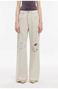 Gray and Denim stylish and personalized Turkish washed retro distressed holes straight flared jeans