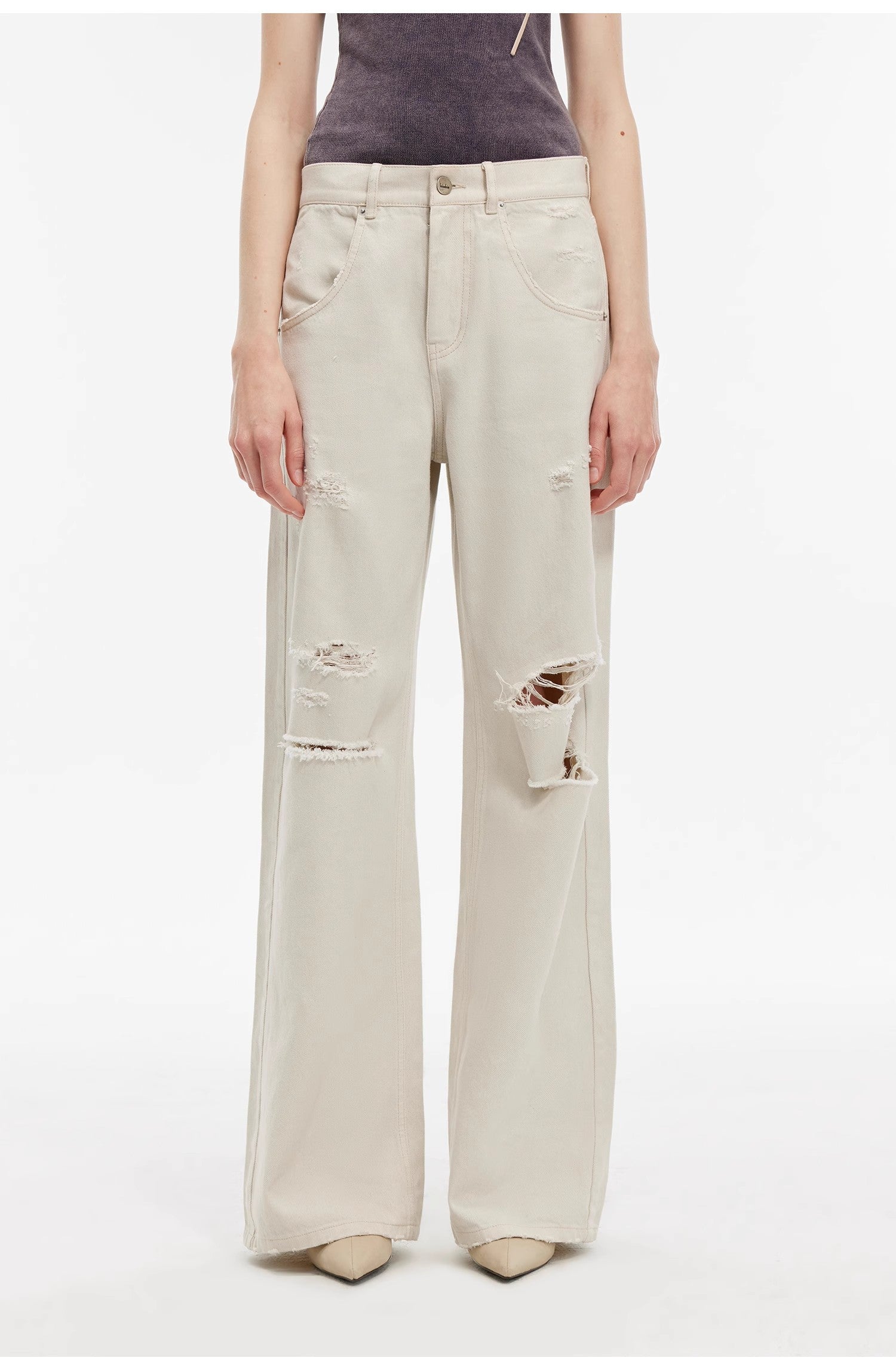 Gray and Denim stylish and personalized Turkish washed retro distressed holes straight flared jeans