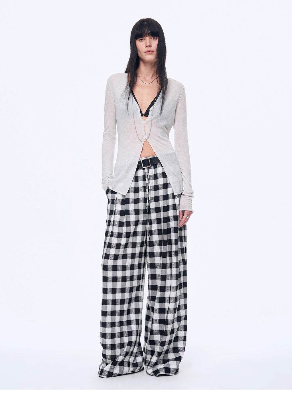 Plaid Accent National Style Tencel Acetate Jacquard/Drape Linen Plaid Retro Casual Pants Spring