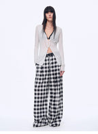 Plaid Accent National Style Tencel Acetate Jacquard/Drape Linen Plaid Retro Casual Pants Spring