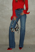 Mid Rise Pocketed Straight Leg Denim Pants