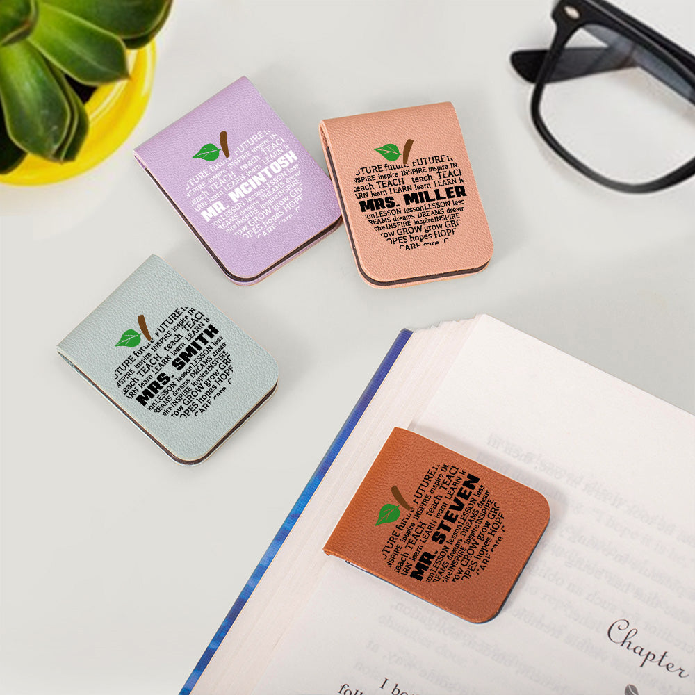 Marcapáginas magnético de piel con nombre personalizado en forma de manzana multicolor Día del Profesor Regalo de agradecimiento por la vuelta al cole para profesores