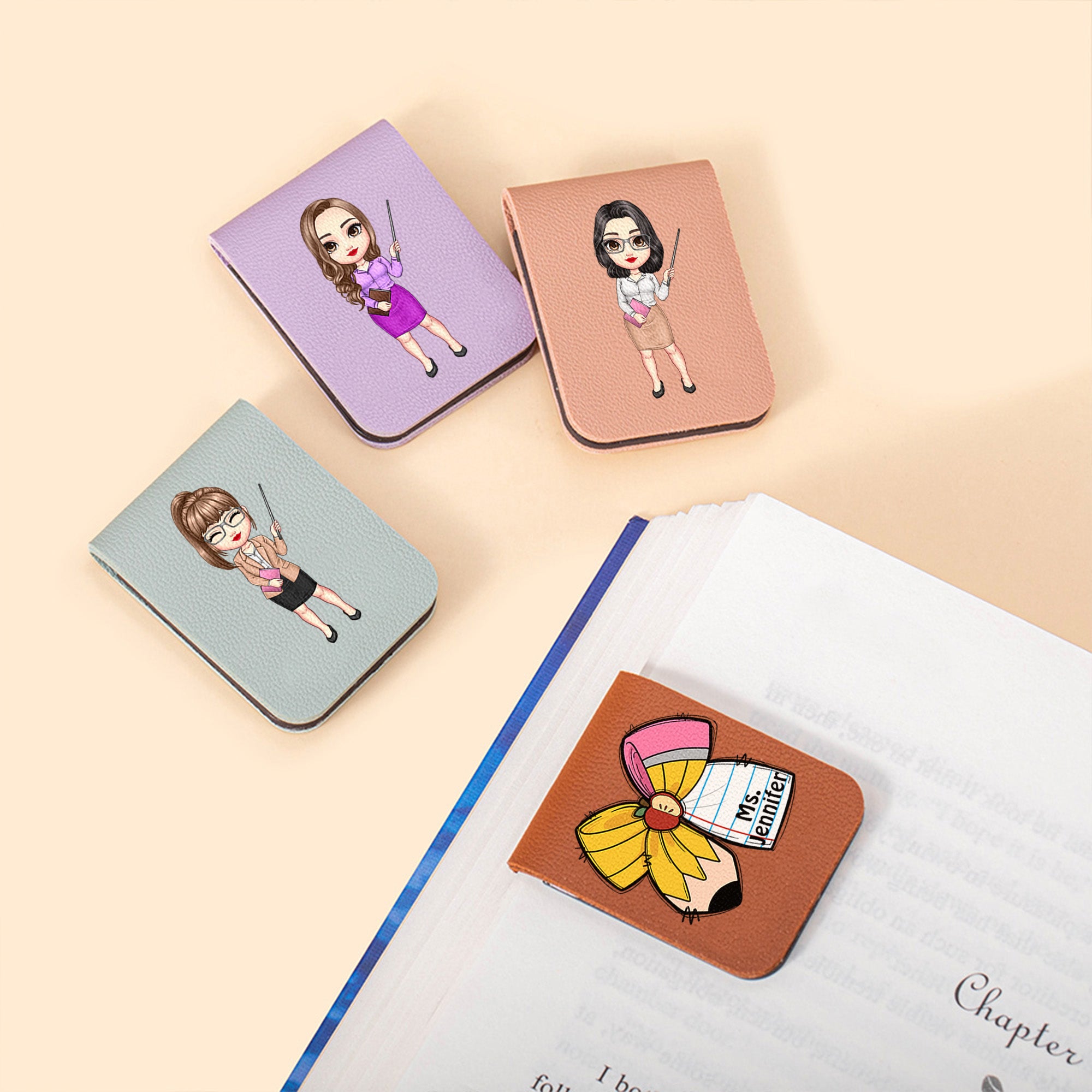 Personalizado lápiz arco personaje de dibujos animados multicolor marcador magnético clip con el nombre de la lectura de papelería Suministros Día del Maestro Regalo para los maestros