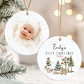 Adorno de cerámica personalizado con foto de bebé de animales del bosque con nombre y año Decoración del hogar Primer regalo de Navidad para recién nacidos