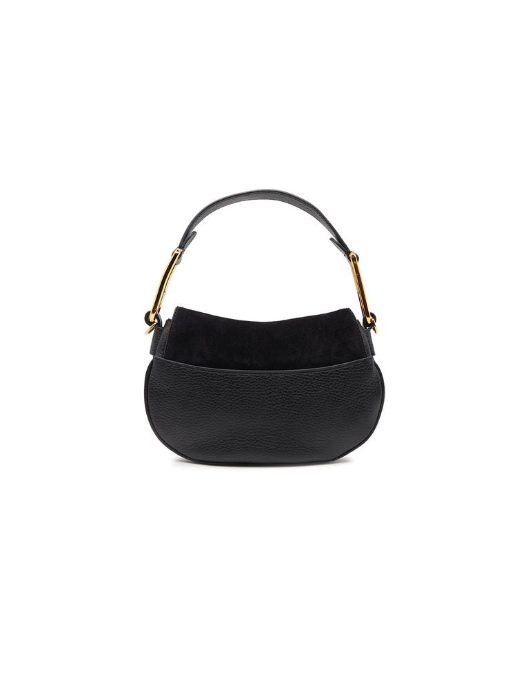 Coccinelle Suede and Grained Leather Shoulder Bag — Black