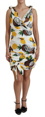 Women's White Coconut Print Sheath Mini Silk Dress Elastane