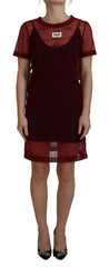 Women's Maroon Nylon Two Layer Shift Mini Dress