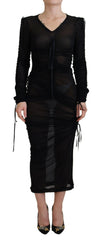 Women's Black Viscose Bodycon Sheath Midi Dress