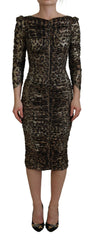 Women's Multicolor Leopard Bodycon Sheath Midi Dress Silk