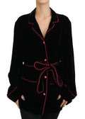 Women's Black Button Belted Blazer Viscose Jacket Clothing