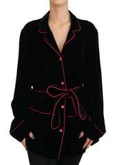 Women's Black Button Belted Blazer Viscose Jacket Clothing