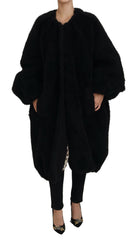 Women's Black Cashmere Blend Faux Fur Coat Jacket Clothing