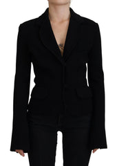 Women's Black Button Cardigan Blazer Viscose Jacket Clothing
