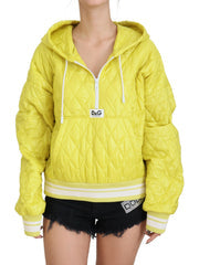 Women's Yellow Nylon Quilted Hooded Pullover Jacket Clothing