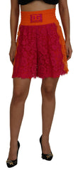 Women's Pink Orange Lace Cotton High Waist Shorts Viscose Nylon
